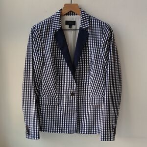 J. Crew Gingham Blazer Navy Blue Women's 10